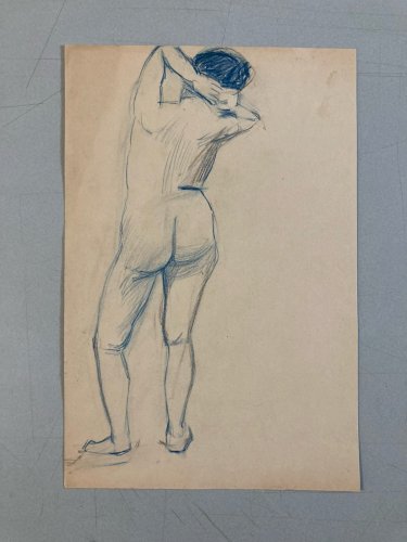 Dessin Atelier Ancien Nu Crayon Sur Papier Femme Nue Erotique 1920 Art Déco