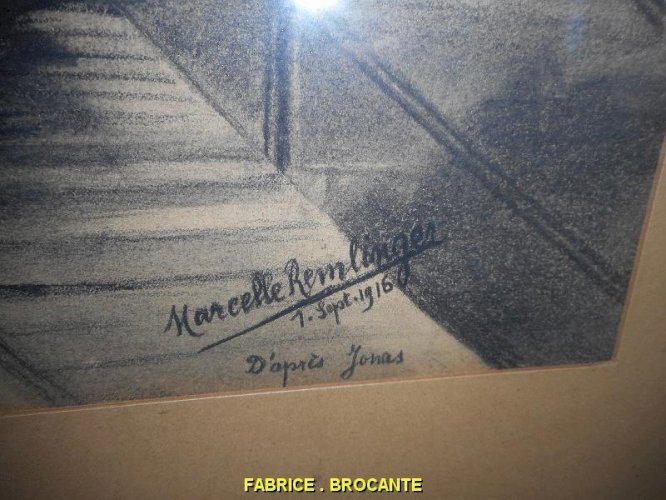 DESSIN AU CRAYON DE MILITAIRES MARCELLE REMLINGER 1 SEPT 1916 D'APRES JONAS