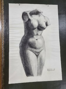 DESSIN AU CRAYON D'UN NU SUR PAPIER SIGNE MATELLY