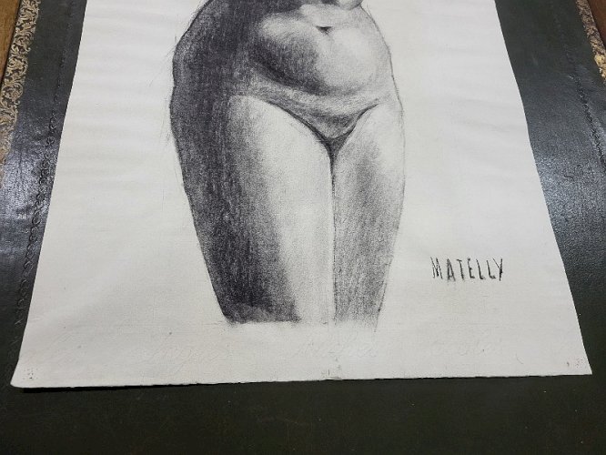 DESSIN AU CRAYON D'UN NU SUR PAPIER SIGNE MATELLY