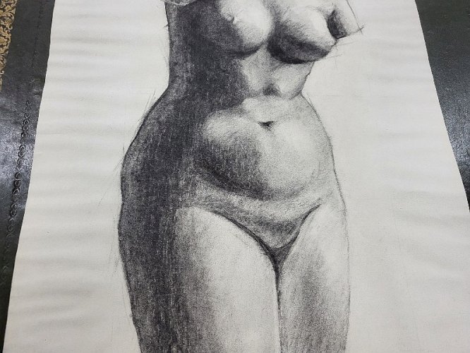 DESSIN AU CRAYON D'UN NU SUR PAPIER SIGNE MATELLY