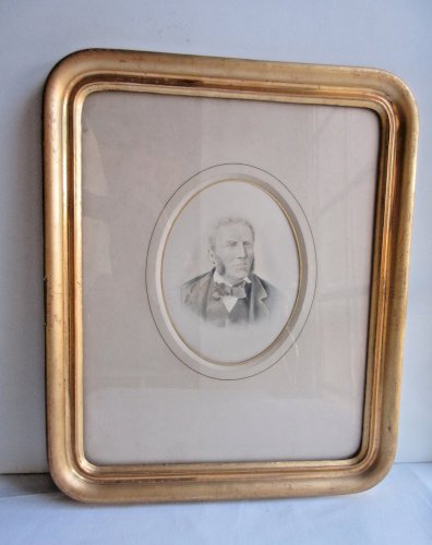 Dessin au crayon d'un visage d'homme, médaillon ovale, cadre Napoléon III Or fin