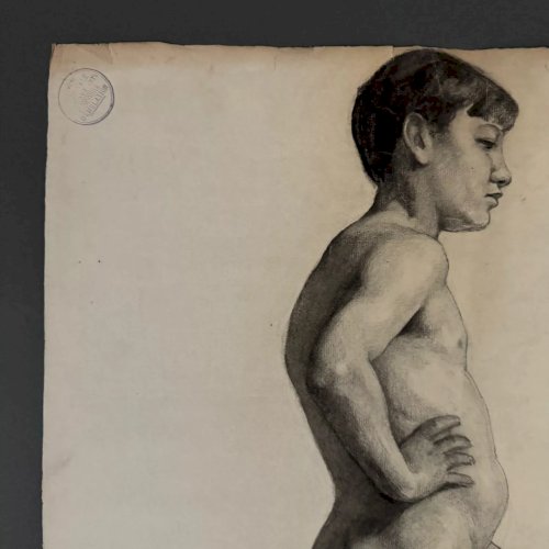 Dessin au fusain Berger-Lheureux dit Biloul nu académique XXe Beaux Arts A5450