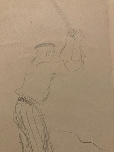 Dessin Bûcheron Jean DORVILLE Bucheron Art Crayon 1950 homme portrait Portrait