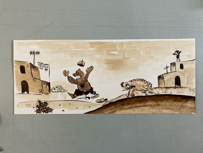 Dessin Carton Orientaliste Encre Bouhali Hamid Maroc Orientalisme