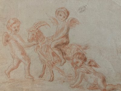 Dessin Chevre Ange Angelot Putti papier vergé XIXe animal A Identifier