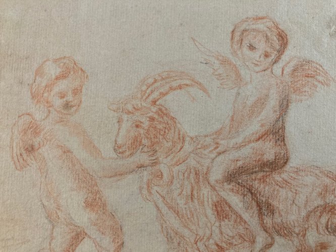 Dessin Chevre Ange Angelot Putti papier vergé XIXe animal A Identifier