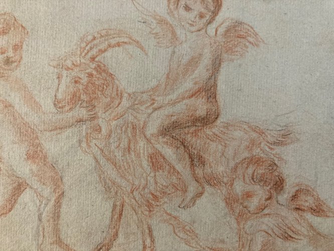 Dessin Chevre Ange Angelot Putti papier vergé XIXe animal A Identifier