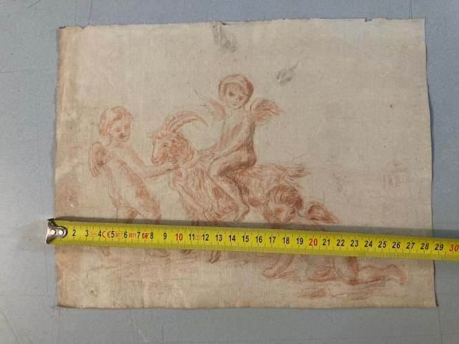 Dessin Chevre Ange Angelot Putti papier vergé XIXe animal A Identifier