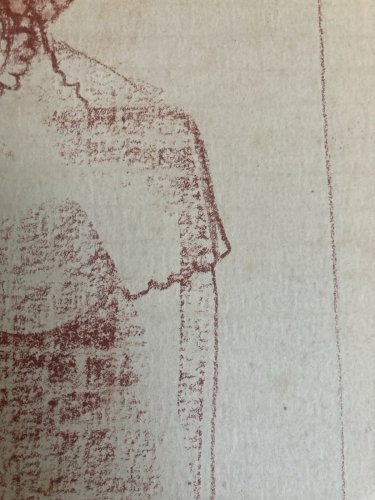 Dessin Contemporain Portrait Papier  À Identifier Femme Crayon Craie Grasse Art