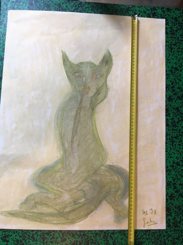 Dessin  Craie Grasse Art Brut Outsider 1973 Surréaliste Goha