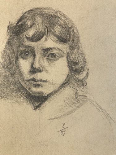 Dessin Crayon 1850 Portrait Enfant XIXe École Française Femme Tête Art