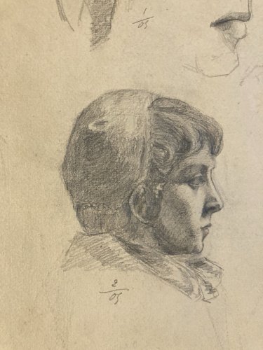 Dessin Crayon 1850 Portrait Enfant XIXe École Française Femme Tête Art