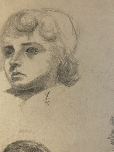 Dessin Crayon 1850 Portrait Enfant XIXe École Française Femme Tête Art