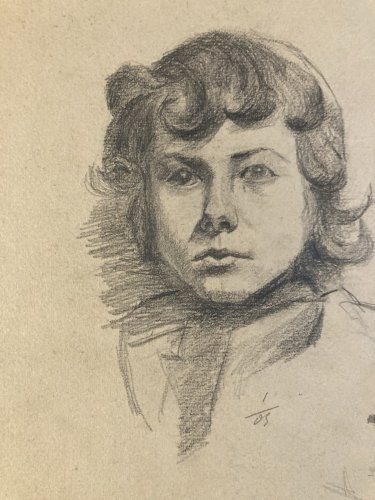 Dessin Crayon 1850 Portrait Enfant XIXe École Française Femme Tête Art