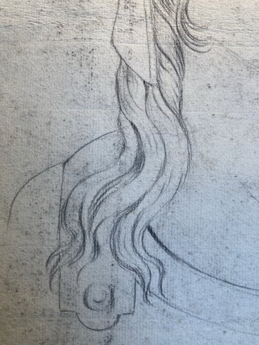 Dessin Crayon 1850 Portrait Femme Romain Rome XIXe Casque Italie Art