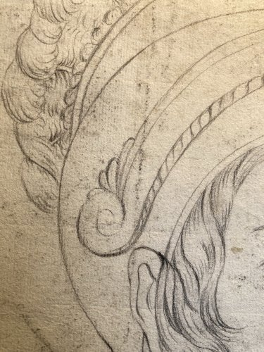 Dessin Crayon 1850 Portrait Femme Romain Rome XIXe Casque Italie Art