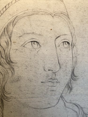 Dessin Crayon 1850 Portrait Femme Romain Rome XIXe Casque Italie Art