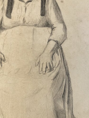 Dessin Crayon 1890 Portrait Chapeau Femme XIXe A Identifier Sanguine Art