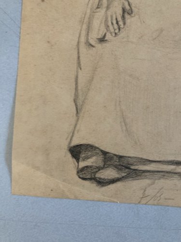 Dessin Crayon 1890 Portrait Chapeau Femme XIXe A Identifier Sanguine Art