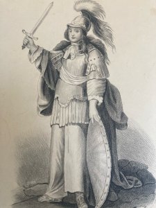 Pencil Drawing 1890 Portrait Child Roman Rome 19th Helmet Italy Art