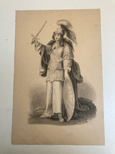 Dessin Crayon 1890 Portrait Enfant Romain Rome XIXe Casque Italie Art