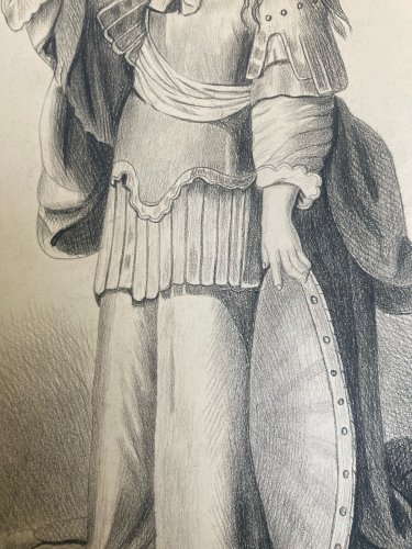 Dessin Crayon 1890 Portrait Enfant Romain Rome XIXe Casque Italie Art