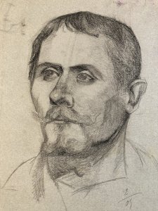 Pencil Drawing 1890 Portrait Man Mustache 19th Century To Identify Red Chalk Art