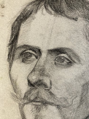 Dessin Crayon 1890 Portrait Homme Moustache XIXe A Identifier Sanguine Art