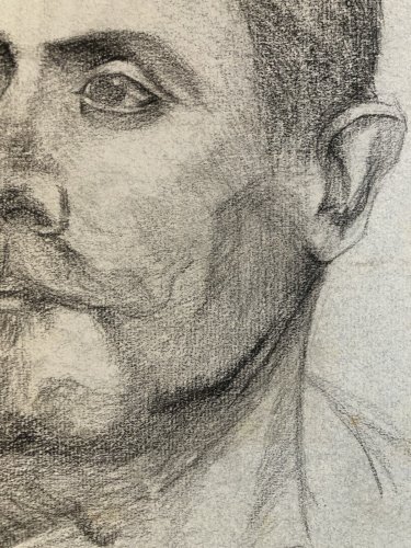 Dessin Crayon 1890 Portrait Homme Moustache XIXe A Identifier Sanguine Art
