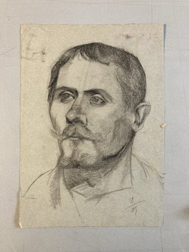 Dessin Crayon 1890 Portrait Homme Moustache XIXe A Identifier Sanguine Art