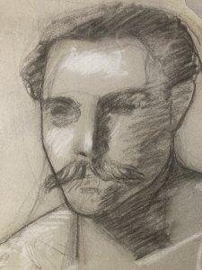 Dessin Crayon 1890 Portrait Tête Buste Moustache XIXe A Identifier Art