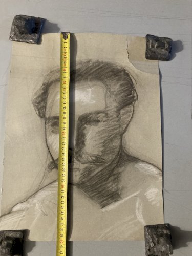 Dessin Crayon 1890 Portrait Tête Buste Moustache XIXe A Identifier Art