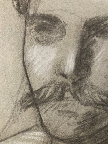 Dessin Crayon 1890 Portrait Tête Buste Moustache XIXe A Identifier Art