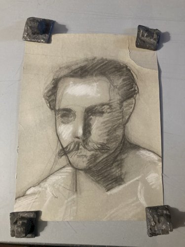 Dessin Crayon 1890 Portrait Tête Buste Moustache XIXe A Identifier Art
