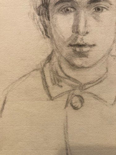 Dessin Crayon 1920 Portrait Homme Post Cubiste Cubisme Ancien A Identifier Art