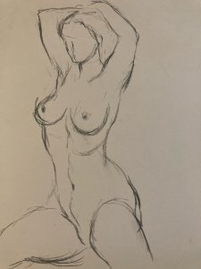 Pencil Drawing 1960 Nude Woman Erotic To Be Identified Old Workshop Art