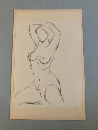 Dessin Crayon 1960 Femme Nue Nu Erotique A Identifier Atelier Ancien Art