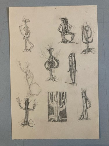 Dessin  Crayon  1960 Surréaliste Arbre Homme A Identifier Surréalisme Art