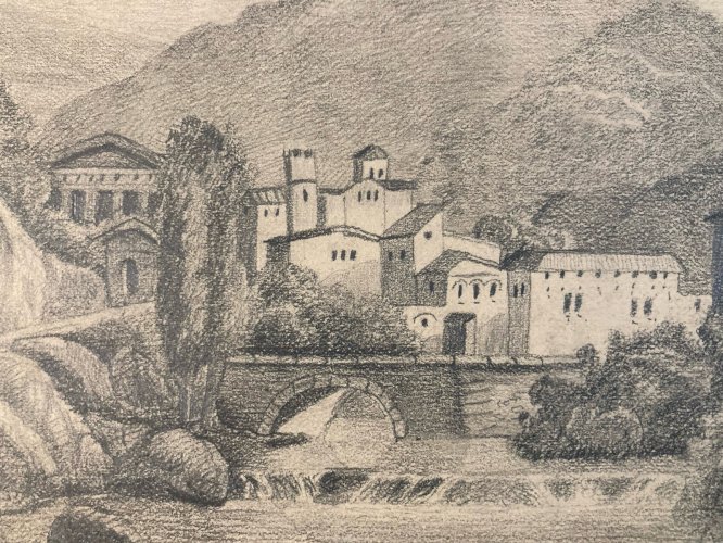 Dessin Crayon 19e à identifier Pampigny?  Village Art Ancien Maître