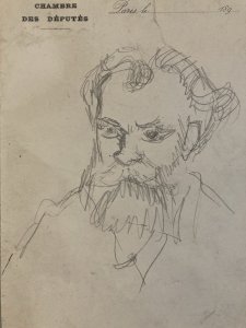 Dessin Crayon Antonin Proust Portrait Tête Buste XIXe Barbe Ancien Art