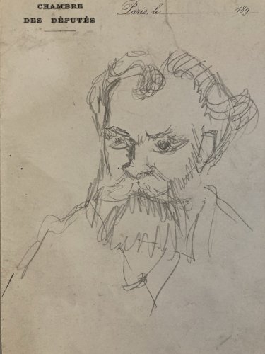 Dessin Crayon Antonin Proust Portrait Tête Buste XIXe Barbe Ancien Art