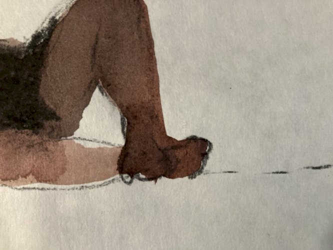 Dessin Crayon Aquarelle Homme Nu Portrait Deuxième Art Moitier XXe Plage