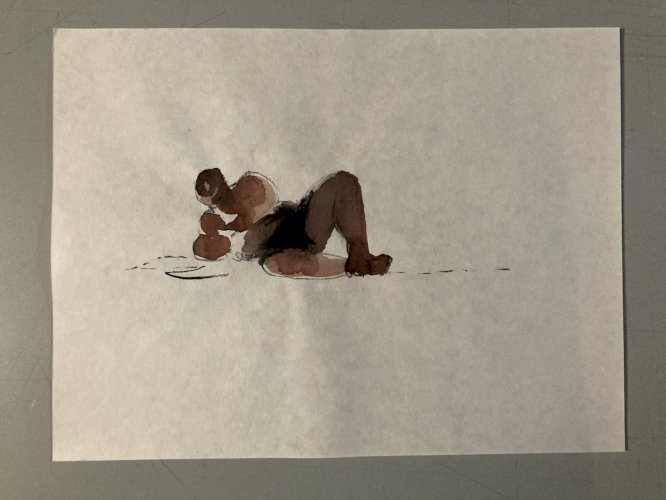Dessin Crayon Aquarelle Homme Nu Portrait Deuxième Art Moitier XXe Plage