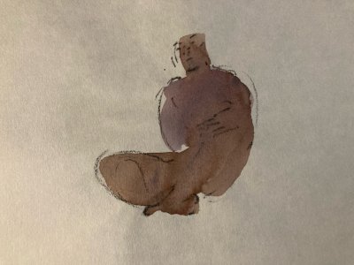 Dessin Crayon Aquarelle Homme Nu Portrait Plage Deuxième Art Moitier XXe