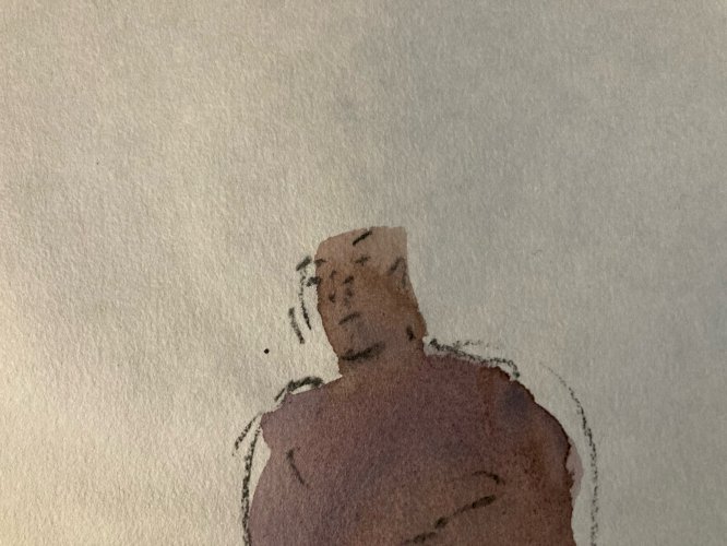 Dessin Crayon Aquarelle Homme Nu Portrait Plage Deuxième Art Moitier XXe