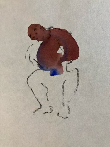 Dessin Crayon Aquarelle Nu Homme Portrait Plage Deuxième Moitier XXe Art