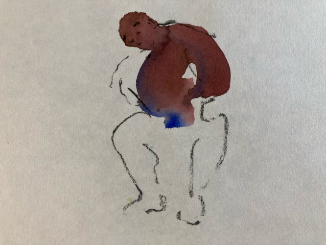 Dessin Crayon Aquarelle Nu Homme Portrait Plage Deuxième Moitier XXe Art