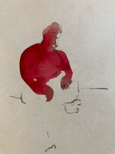 Dessin Crayon Art Aquarelle Nu Homme Portrait Plage Deuxième Moitier XXe