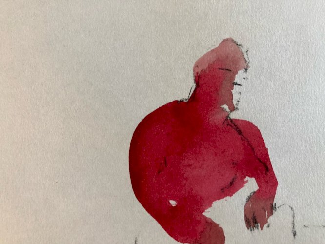 Dessin Crayon Art Aquarelle Nu Homme Portrait Plage Deuxième Moitier XXe